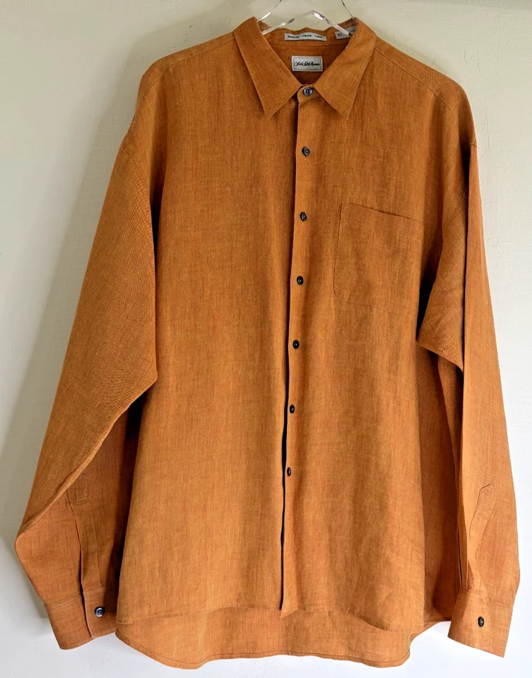 Camisa De Colección Saks Fifth Avenue Talla XL Manga Larga 100% Lino Abotonada Naranja DEFECTOS Foto 1 de 4