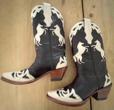 Rare VTG Corral 'Cowgirl Up' Women’s Leather Horse Embellished Cowgirl Boots 6.5 - Image 1 of 4