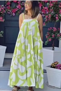 Abel the Label Anthropologie Bright Citron Dress Size L Maxi Boho Flowy Tiered - Picture 1 of 5