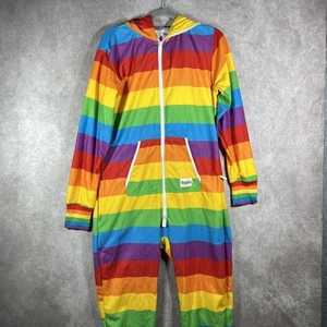 Tipsy Elves Pajamas Mens Medium Rainbow Stripe Hooded Jumpsuit Costume - Picture 1 of 9