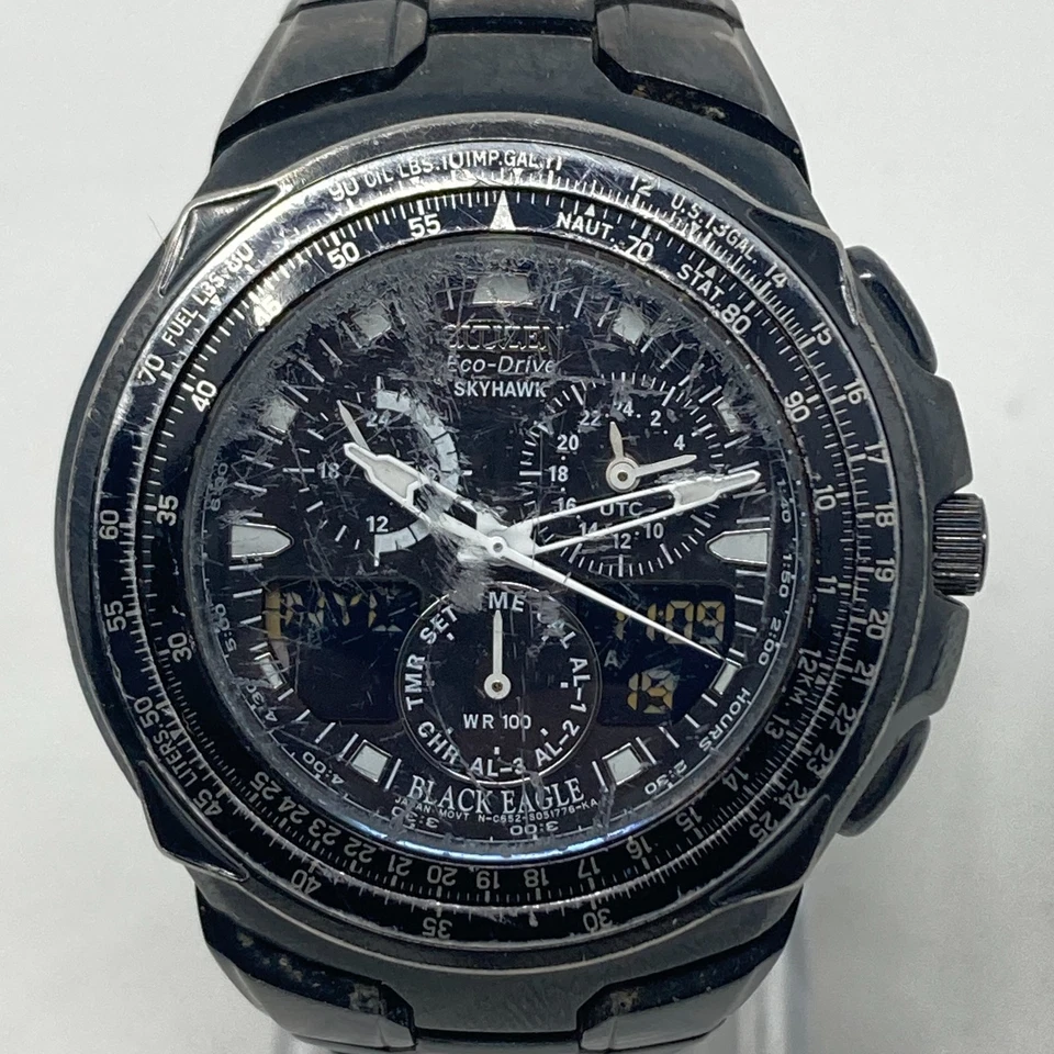 Citizen Skyhawk Black Eagle Watch Men 44mm Eco-Drive Analog Digital World Time - Image 1 of 4
