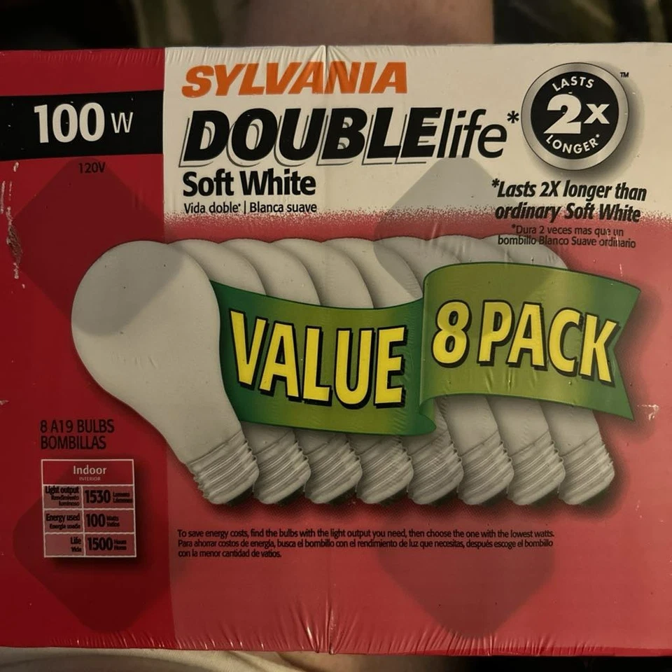 Sylvania Double Life 100W 1 - Value 8 Pack Soft Light Lasts 2x Longer  - Image 1 of 1