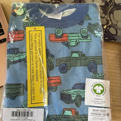NWT 130 US 8 Hanna Andersson 100% Organic Cotton Blue Trucks - Image 1 of 4