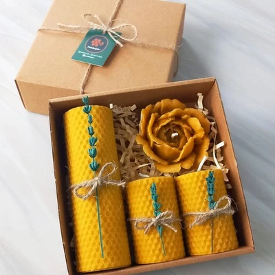 100% Pure Beeswax Candle Set – Handmade 4-Pack Natural Beeswax Candles – Dri - Image 1 of 4