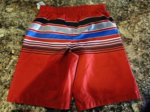 Boy's Red Striped Swim Trunks  Drawstring By Kinnly- Size 14 - Picture 1 of 6