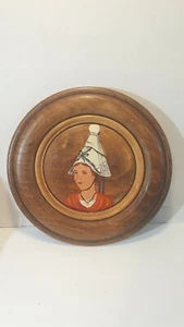 Vintage Cherbourg Hand Painted French Girl Round Wooden Plaque Wall Hanging - Picture 1 of 10