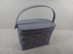 Woven Blue Basket with Moveable Handle Hinged Lid - Picture 1 of 2
