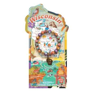 NUEVO JILZARAH Hecho a Mano Cuentas de Arcilla DESTINO ESTATAL WISCONSIN 8mm Pulsera - Imagen 1 de 2
