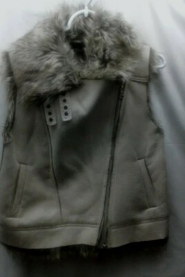 Steve Madden Blanco Lobo Imitación Piel Forrado Pesado Sin Mangas Moto Chaleco Mujer XS/S Foto 1 de 4