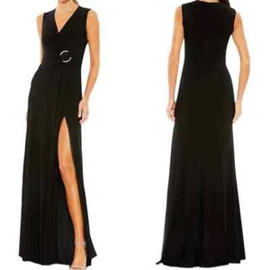 Mac Duggal Neu mit Etikett drapierter Seitenknoten Jersey Kleid Strass Ring schwarz Größe 16 neu - Bild 1 von 9