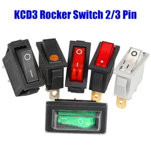 KCD3 Rectangular Rocker Switch 3 Pin 250V 16A ON/OFF Black/Red/Green/Blue/Yellow - Picture 1 of 30