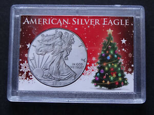 American Silver Eagle frosty Etui Druckknopflasche Münzhalter Weihnachtsbaum 2X3 