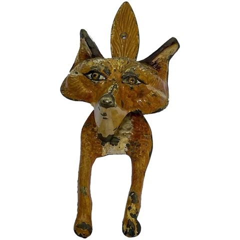 Antique Austrian Cold Painted Brass Fox Door Knocker Fixture Cover