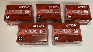 TDK Superior Normal Bias D60: 10-Pack Cassette Tapes - Brand New, Sealed - Picture 1 of 14
