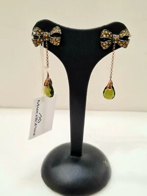 Orecchini Pendenti Marcello Pane in Argento925 Rosati con Zirconi e Goccia verde - Immagine 1 di 4