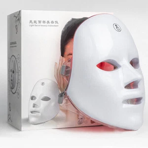 7 Color LED Light Photon Face Mask Neck Rejuvenation Skin Facial Wrinkle Therapy - Picture 1 of 24