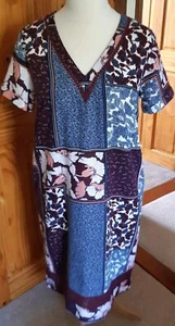 Bnwt NEXT Blue Burgundy Linen Blend Patchwork Print Tunic Dress 12T - Picture 1 of 4