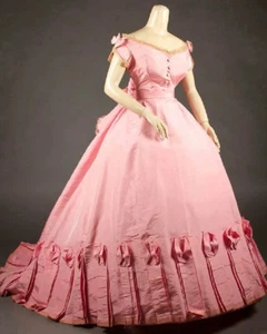 Pink Historical Victoria Medieval Wedding Dresses Off the Shoulder Satin Gown - Picture 1 of 10