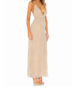 Superdown Hailee High Slit Maxi Dress Champagne Size Medium NEW - Picture 1 of 11
