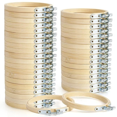48 Pieces 4 Inch Embroidery Hoop Bulk Small Embroidery Hoop Wood Circle Cross... - Image 1 of 4