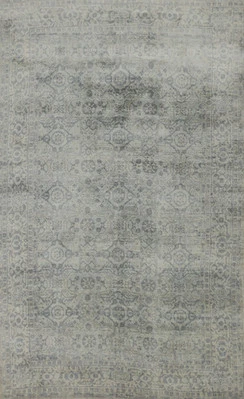 Transitional Multicolor Silk Carpet Geometric Handmade Oushak Style Rug 5x8 Ft - Image 1 of 4