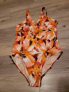 Women's Size 16 Islander One Piece Swimsuit Orange Floral Swimwear - Picture 1 of 5