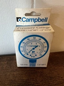 Campbell Manometro in Acciaio Senza Piombo, 1/4 di Pollice, Maschio Filettato, 0 - 100 psi - Foto 1 di 3
