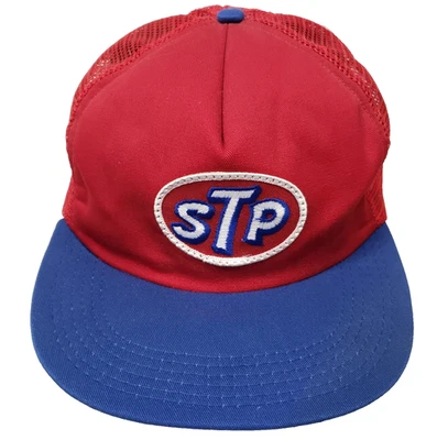 Vintage STP Trucker Hat Mesh Snapback Patch Cap Made in USA Red Blue Motor Oil - Image 1 of 4