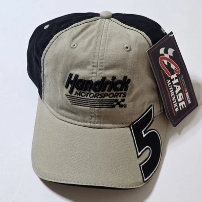 Mark Martin Hat #5 Go Daddy Nascar Cap Signature Beige Black Embroidered  - Image 1 of 4