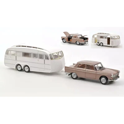 PEUGEOT 404 1965 BROWN METALLIC WITH CARAVAN HENON 1:18 Norev Auto Stradali Mode - Immagine 1 di 3