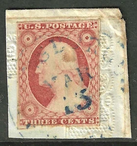 Sc #10/11  Double Framelines Blue Cancel 3 Cent Washington 1851-57 US 36B24 - Picture 1 of 2