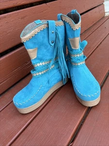Super Cute Light Blue Fringe Ankle Boots size 40 European Size - Bild 1 von 9