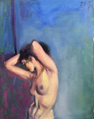 Pintura a óleo original artista PDQ figurativa mulher modelo realismo impressionista - Imagem 1 de 4