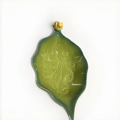 Cuenco para servir pastizales camino hoja verde en forma de pájaro amarillo Foto 1 de 4