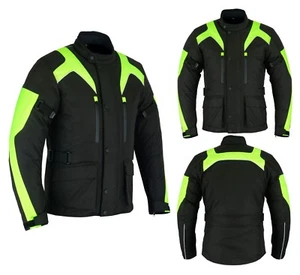 Mens Motorbike Motorcycle Long Jacket DDry Textile Waterproof Duratex Black HViz - Picture 1 of 9