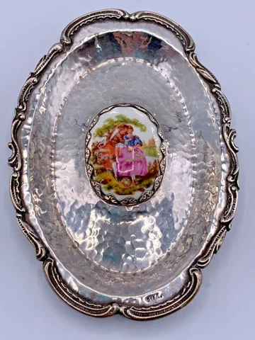 Vintage Silver & Limoges Porcelain France Elegant Tray  ! Cover
