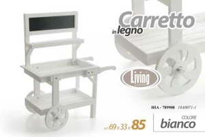 CARRETTO IN LEGNO BIANCO CON LAVAGNA ARREDO GIARDINO 69*33*85 CM HIA-789908 - Foto 1 di 1