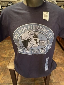 Big Dog T-Shirt Plumbing Dealing With Your Crap Size S/M 38-39" Chest Blue NWT - Picture 1 of 3