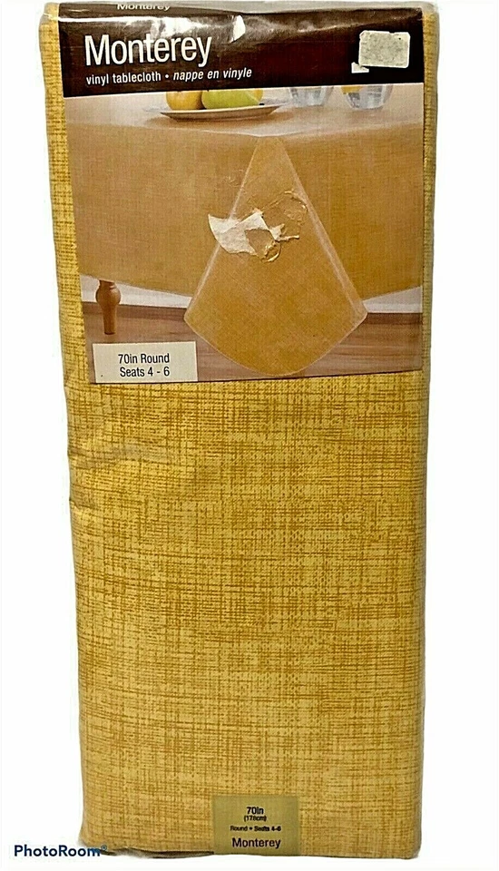 Monterey Vinyl Tablecloth 70" Round Yellow New - Image 1 of 4