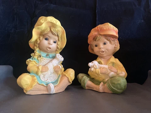 Vintage MCM Universal Stationary 1974 Boy and Girl garden statue set #293 Cover