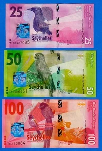 Seychelles set - Seychelles 25,50,100 Rupees 2016 P-48,49,50 UNC Notes - Birds - Picture 1 of 5