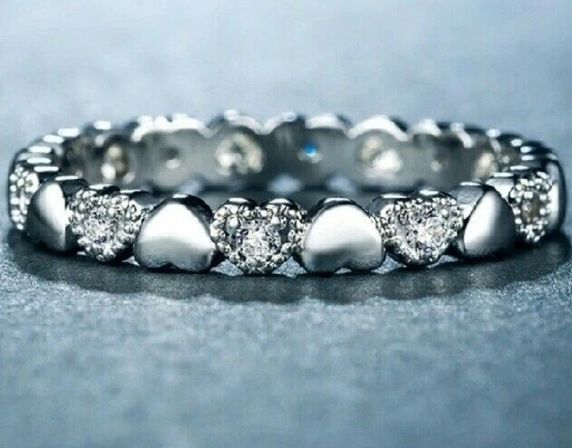 SILVER HEART HEARTS STACKING ETERNITY BAND  RING SIZE 52 GENUINE BARGAIN SALE - Image 1 of 1