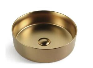 Matte Brass Gold Round 360 mm Dia on top counter basin porcelain sink electplate
