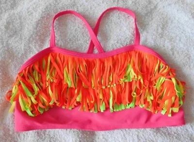 *New* Tu age 13 years children's swimwear fringed neon top with crossover straps - Image 1 of 4