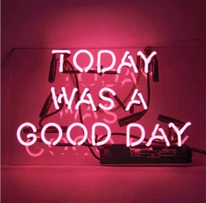 Pink Today Was A Good Day 14"x9" Glass Neon Light Sign Bedroom Wall Hanging Gift - Picture 1 of 3