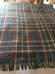 Heavy Wool Tartan Plaid Throw Blanket-65"x61" Thick/Warm-Plaid Front/Green Back - Picture 1 of 7