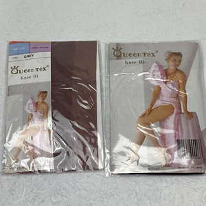Queentex Women's Knee Hi Gray & Black 100% nylon, One Size Lot Of 2 Packs NEW - Picture 1 of 8