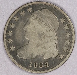Moneda de diez centavos de plata busto tapado 1834 10C-F - Imagen 1 de 2