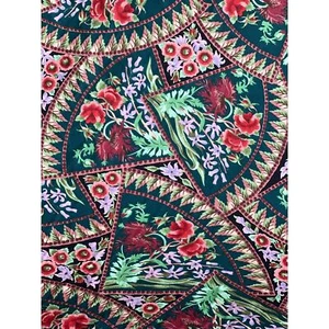 Vintage Bohemian Fabric Navy Blue Multi Floral Fans Upholstery By The Yard - Picture 1 of 10