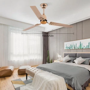 52 Inch Ceiling Fan Remote Control 3 Iron Blades Home DC Motor Bedroom Gold 22W - Picture 1 of 20
